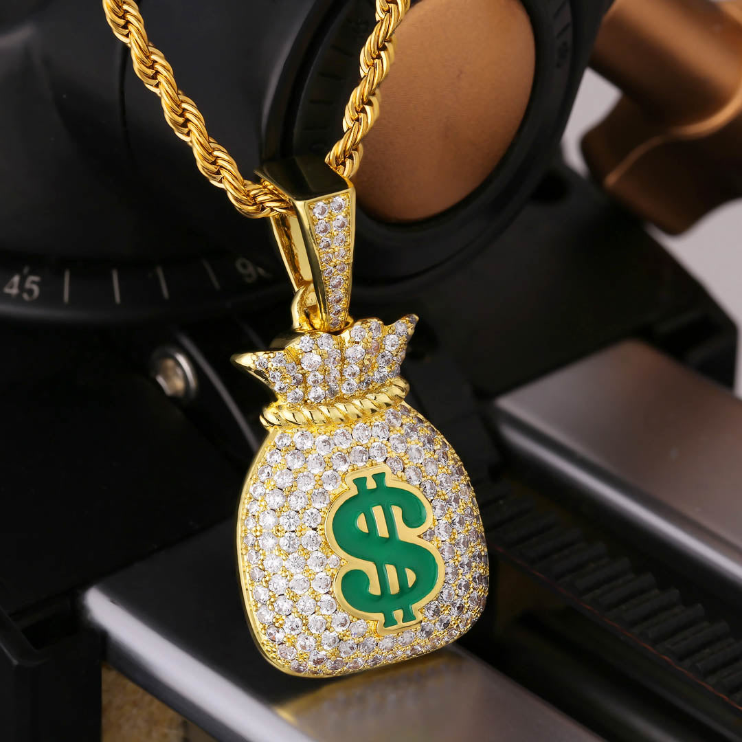 The pendant of the dollar bag on the table