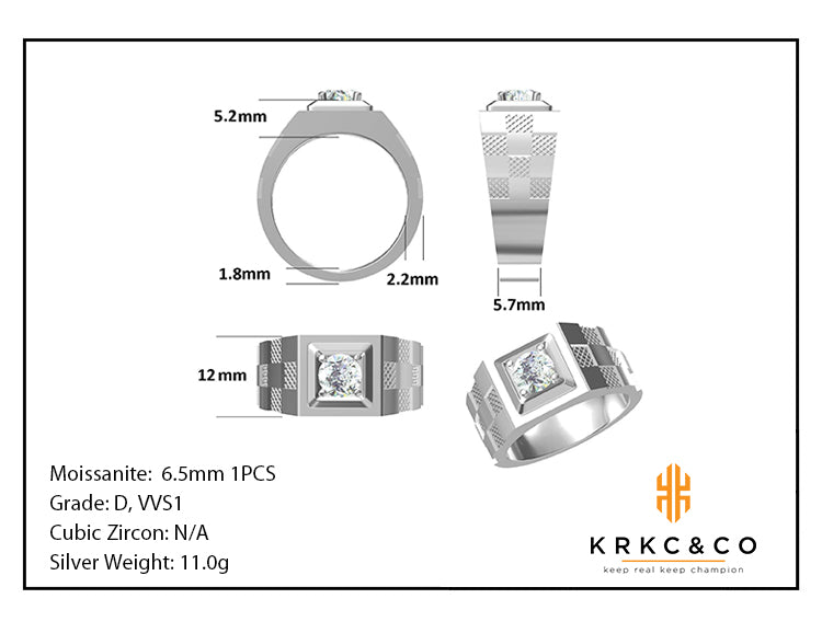 1カラット VVS1 モアサナイト リング メンズ KRKC