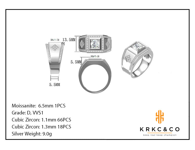 1カラット VVS1 モアサナイト リング メンズ KRKC