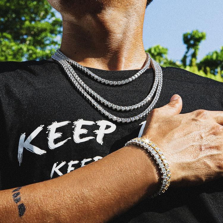 5mm CZダイヤ テニス ネックレス＆ブレスレット セット ホワイトゴールド KRKC