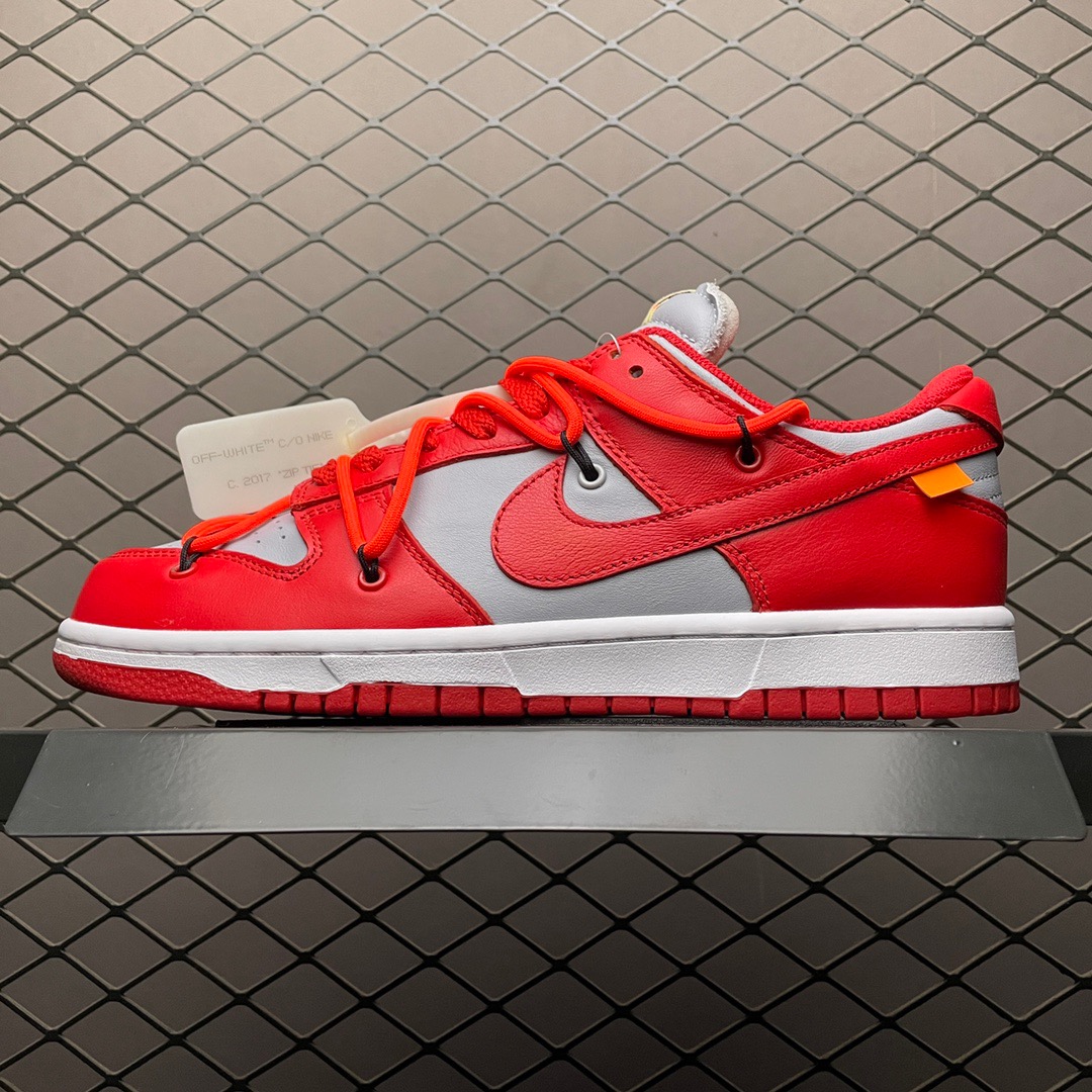 OFF-WHITE × NIKE DUNK LOW UNIVERSITY RED / UNIVERSITY RED-WOLF GREY (C