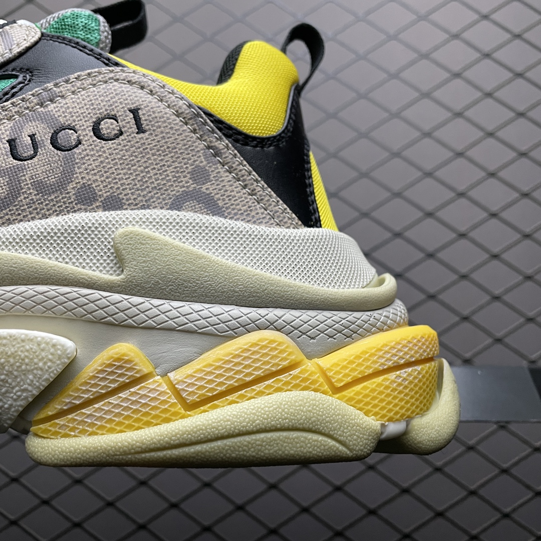 GUCCI × Balenciaga The Hacker Project Triple S "Beige/Green/Yellow"（681067-UMO20-9766）