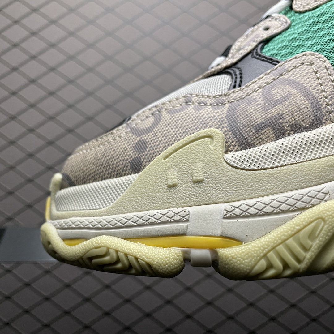 GUCCI × Balenciaga The Hacker Project Triple S "Beige/Green/Yellow"（681067-UMO20-9766）