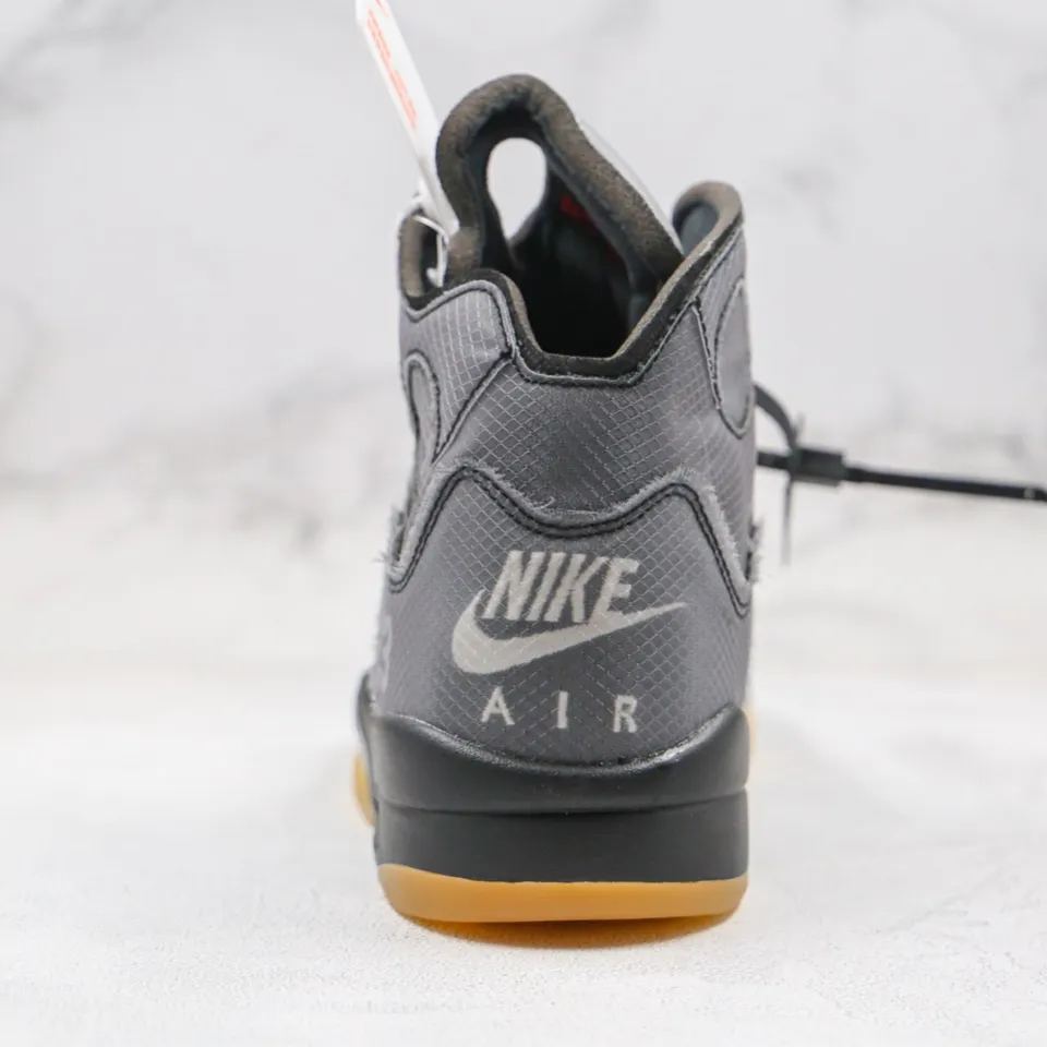 Off-White × Nike Air Jordan 5 "Black/Muslin/Fire Red" (CT8480-001)