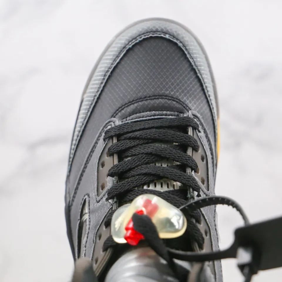 Off-White × Nike Air Jordan 5 "Black/Muslin/Fire Red" (CT8480-001)