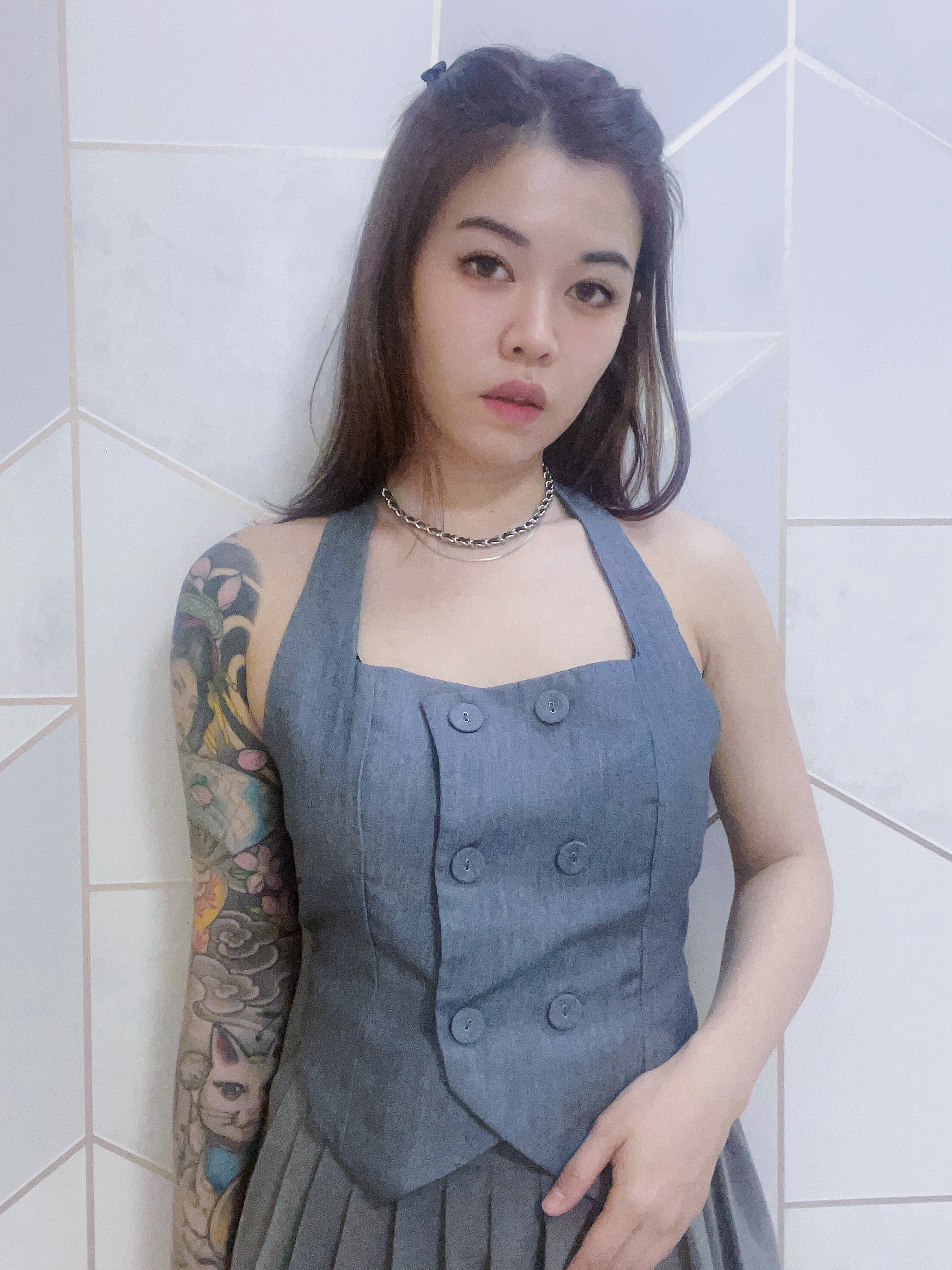 Grey Halter Button Up Vest