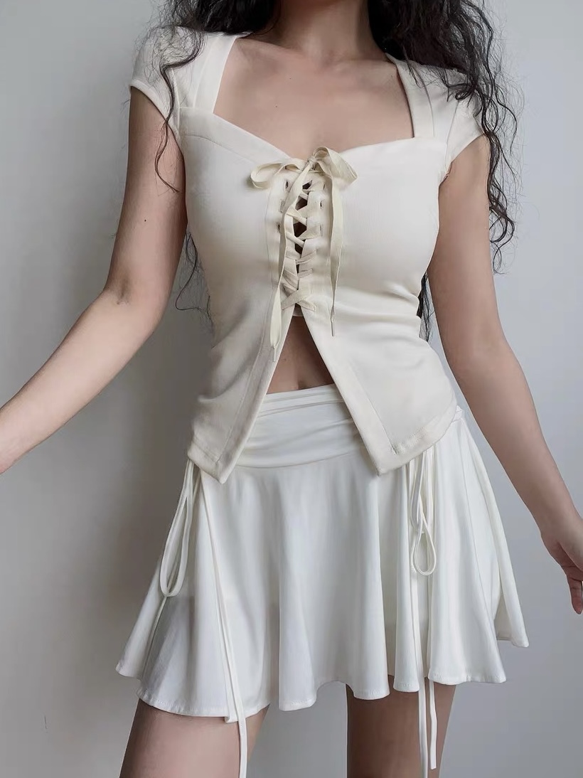 Sweet Short Sleeves Ribbon Crop