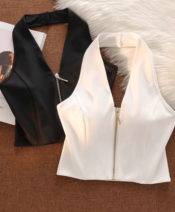 Zipped Up Padded Halter Crop