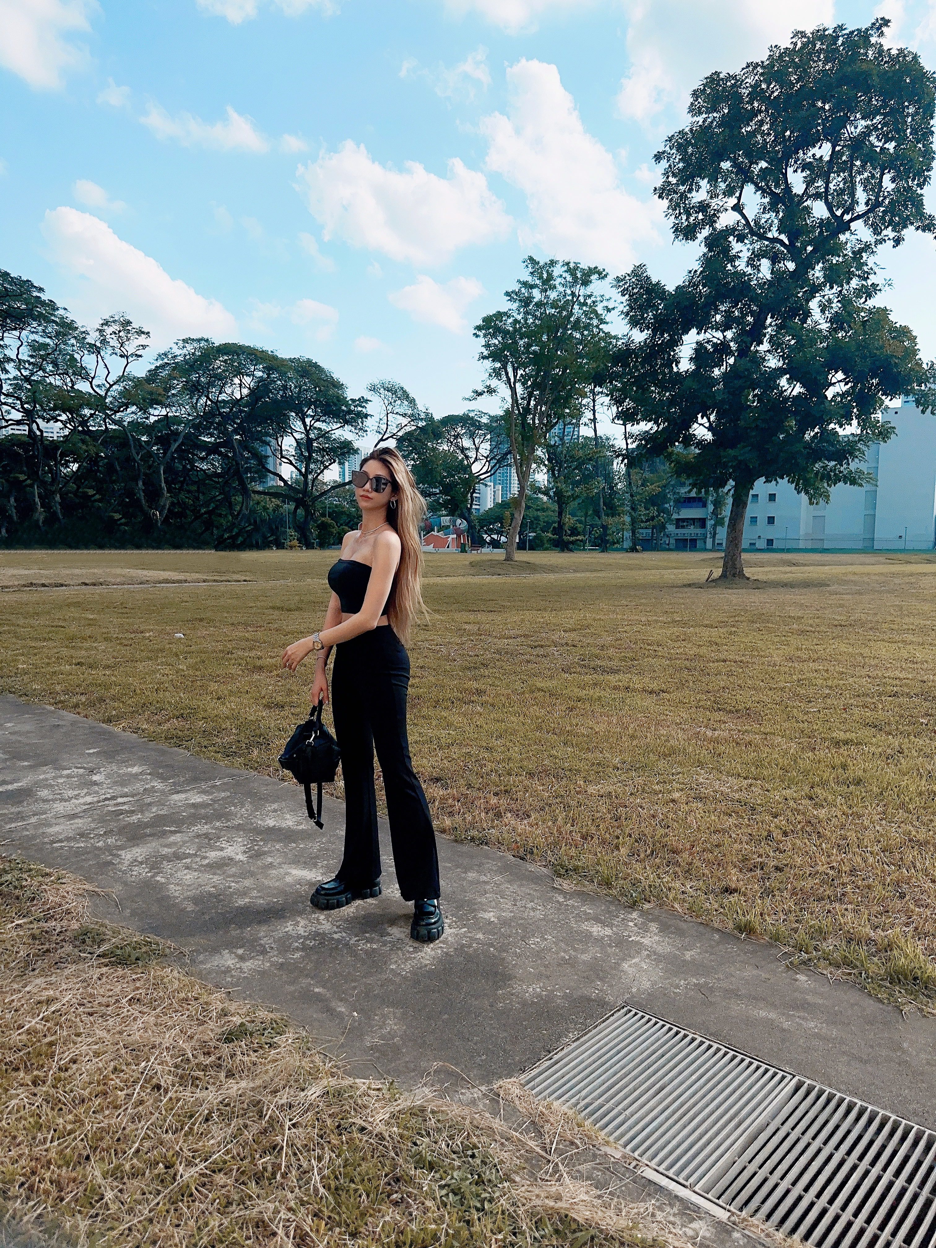 Black Satin Long Bell Bottom Pants