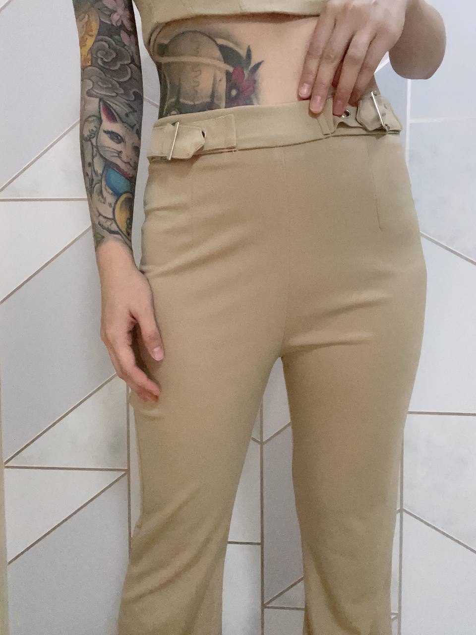 Khaki Belted Top & Pants Set