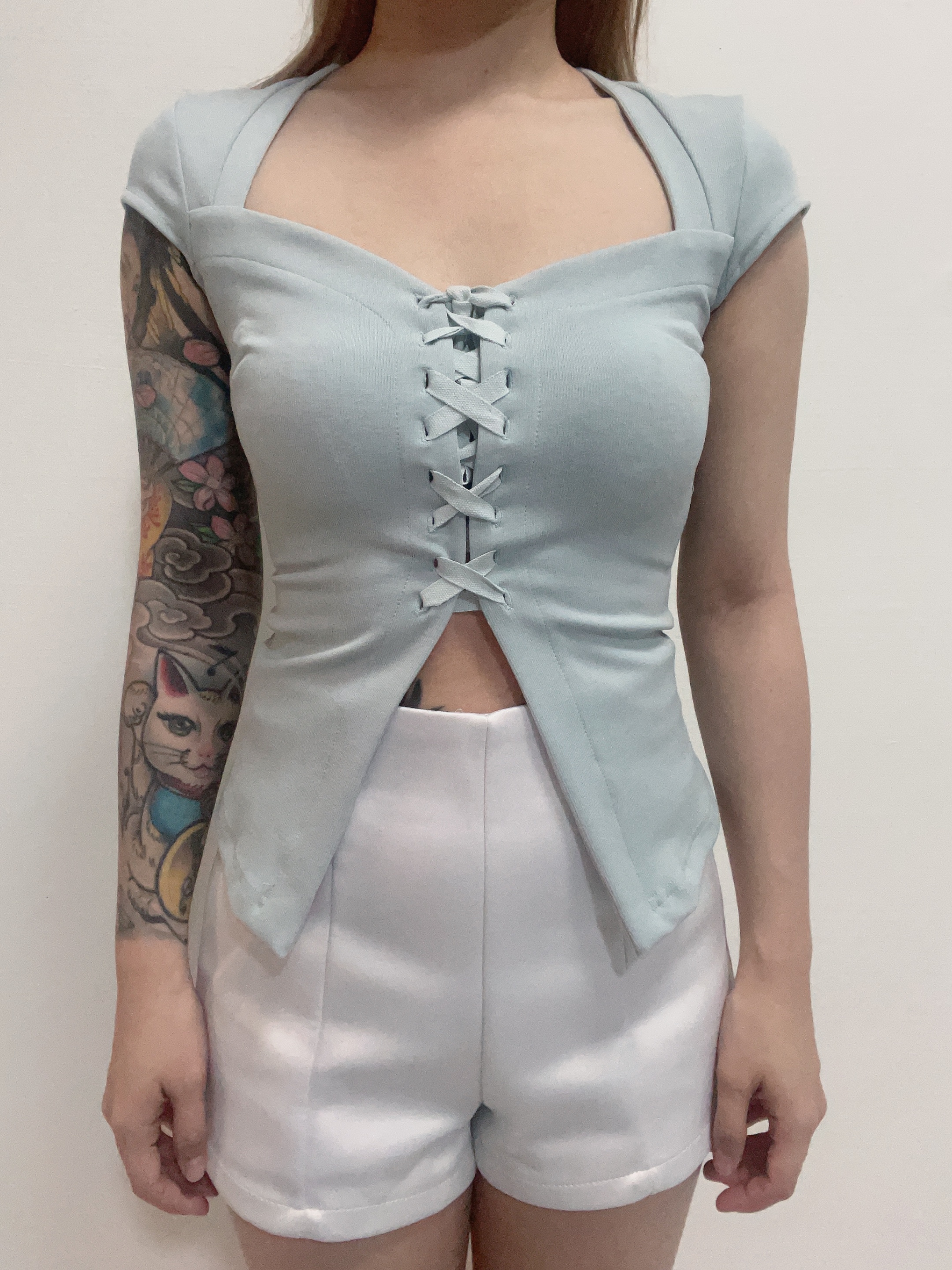 Sweet Short Sleeves Ribbon Crop