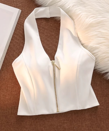Zipped Up Padded Halter Crop