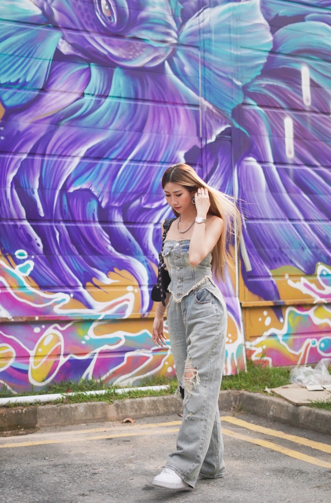 Denim Tube & Ripped Jeans Set