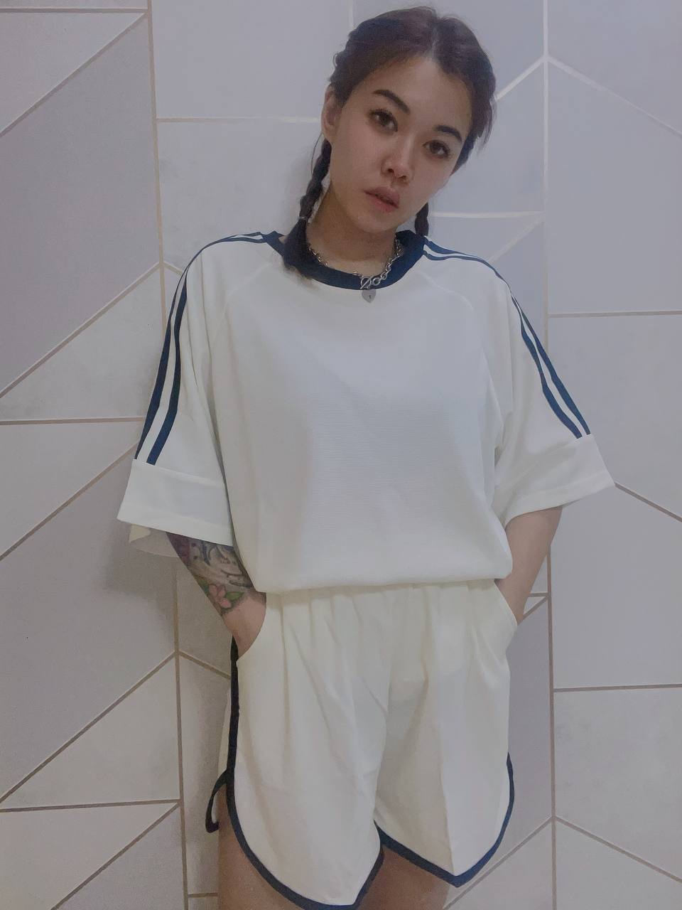 Bei Three Stripe Sporty Top & Shorts Set
