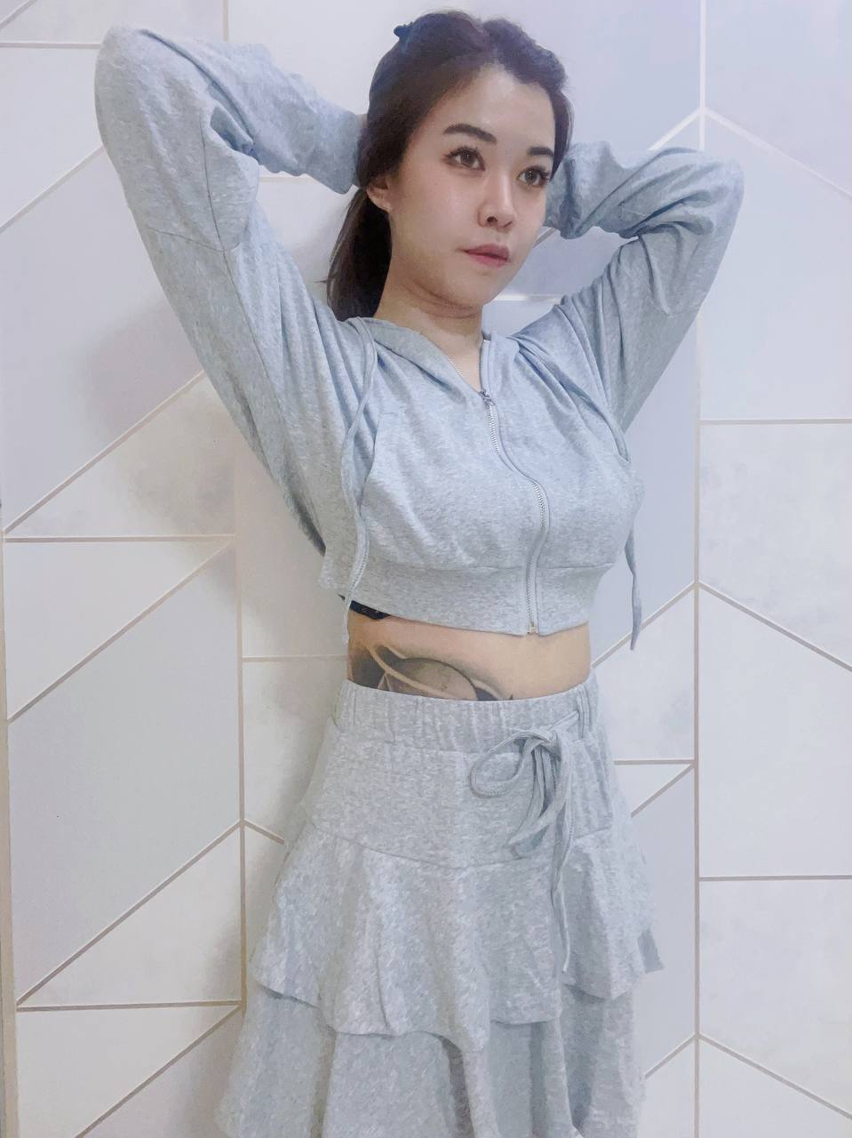 Cropped Hoodie & Ruffled Skirt Set