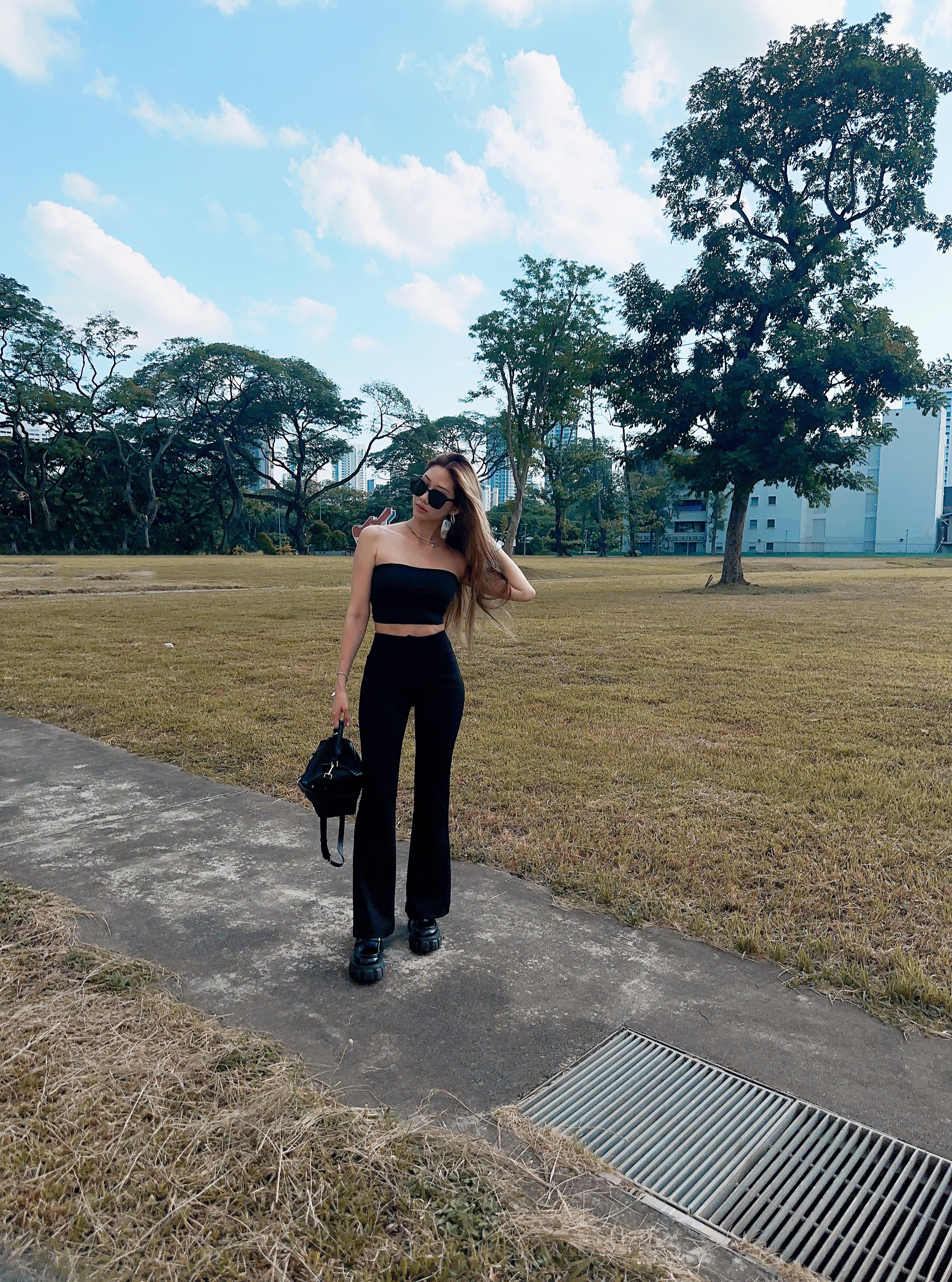 Black Satin Long Bell Bottom Pants