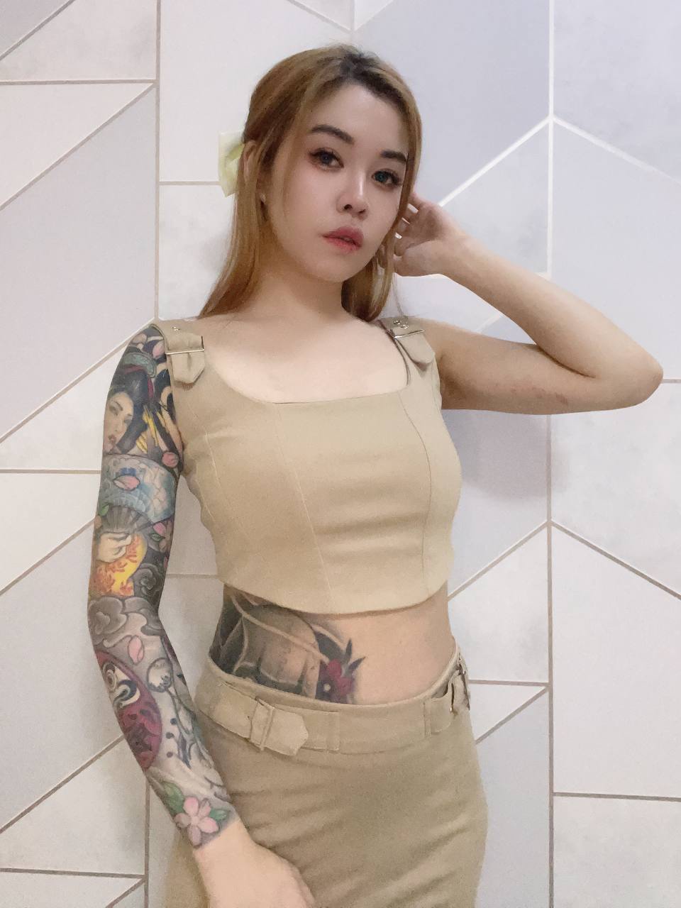 Khaki Belted Top & Pants Set