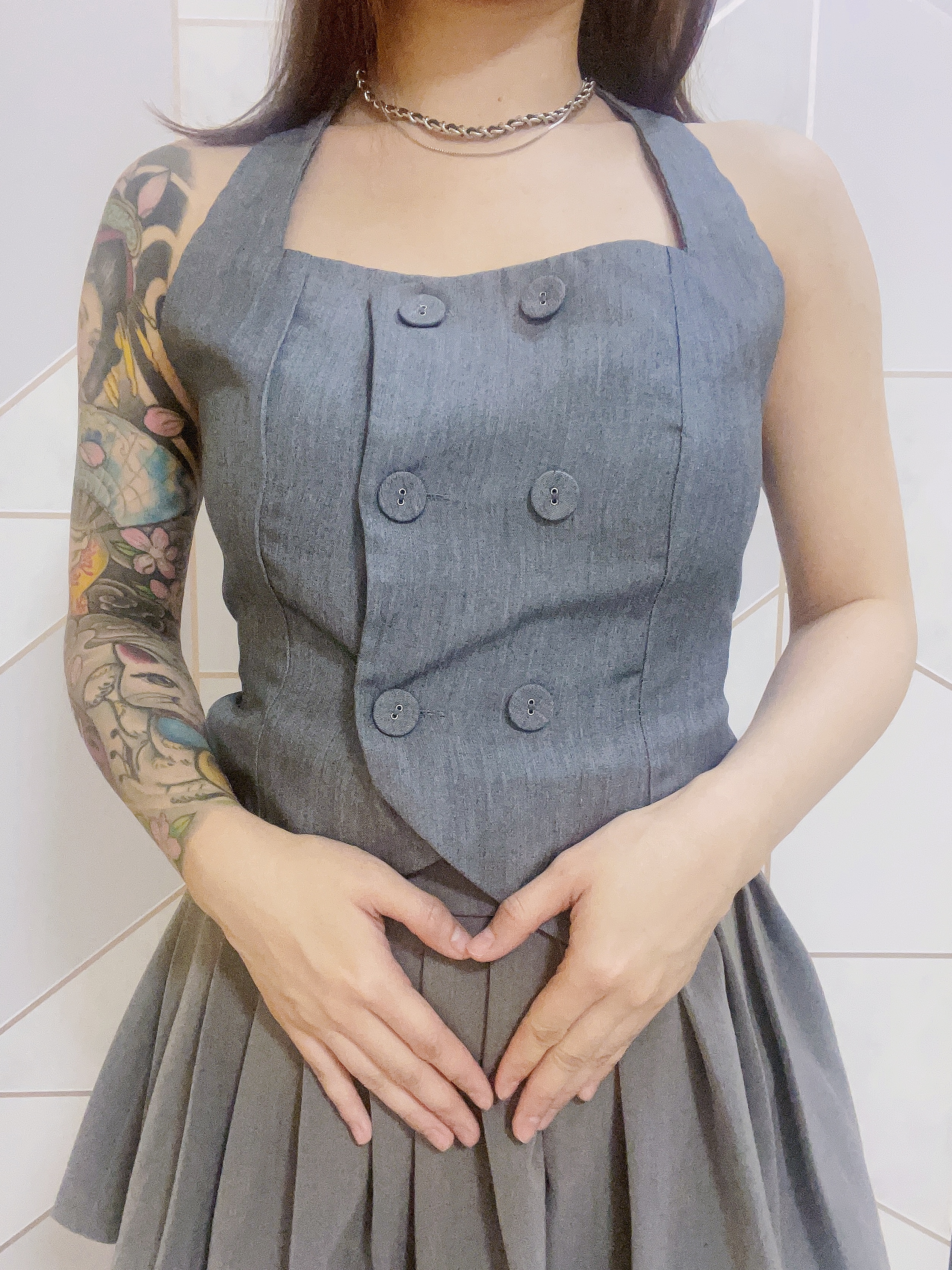 Grey Halter Button Up Vest