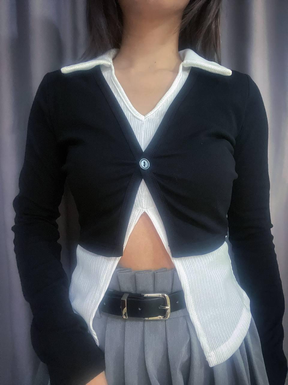 Fake Two-Piece Collared Top