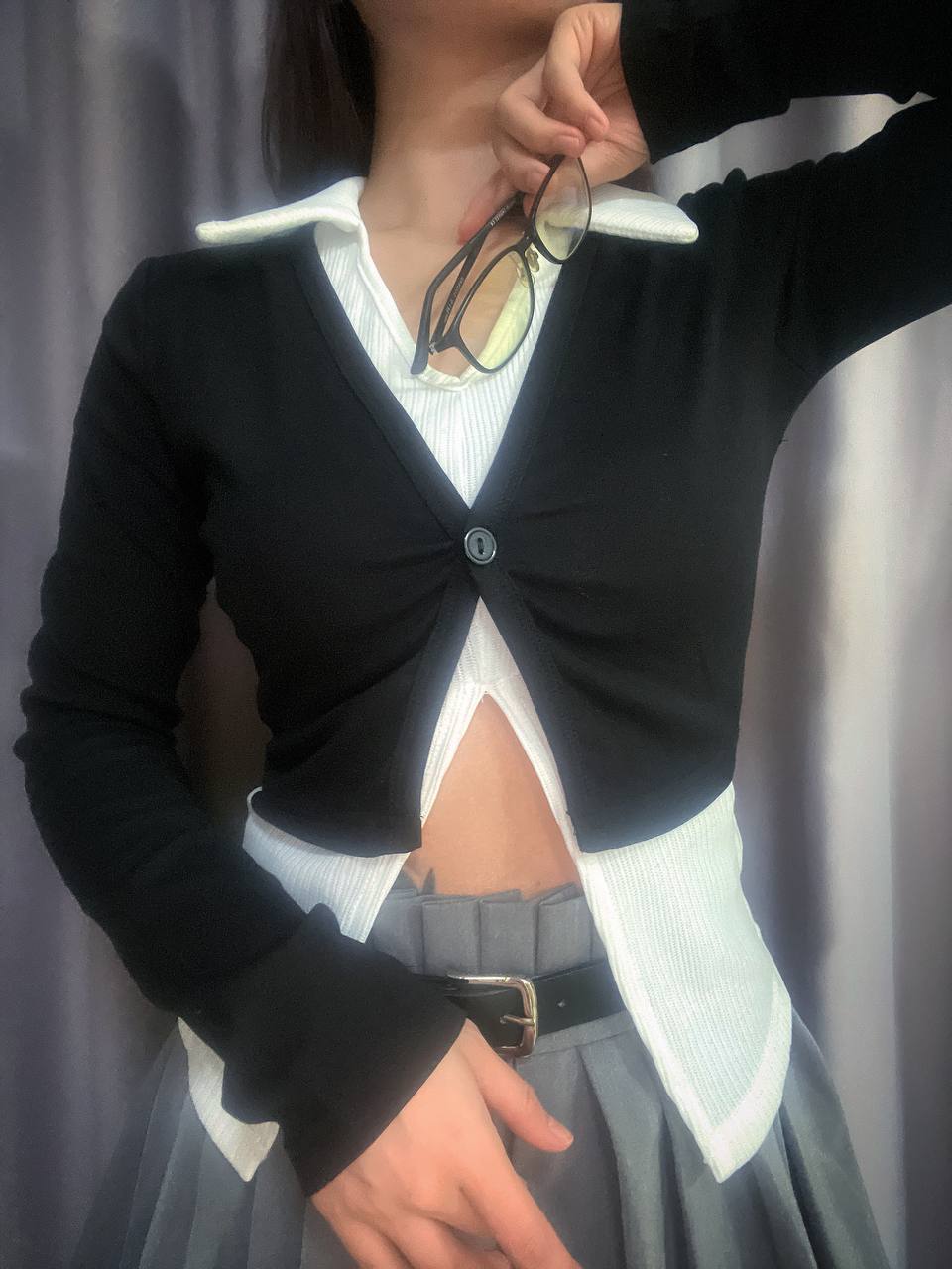 Fake Two-Piece Collared Top