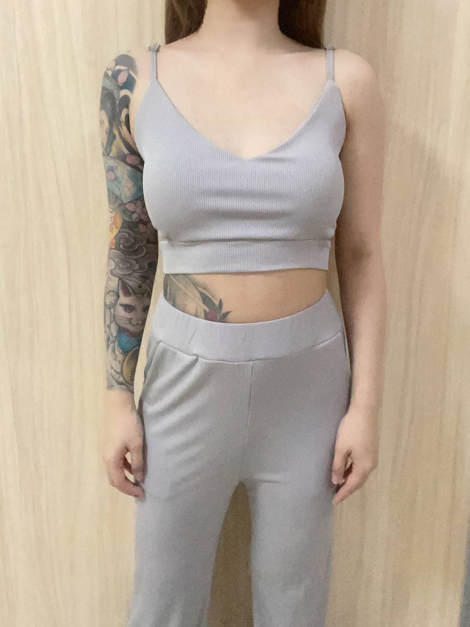 Grey Padded Long Pants Set