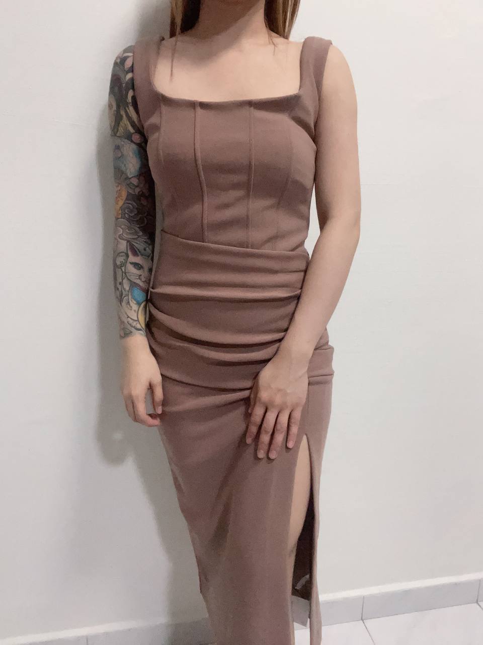 Brown Bodycon Mid-Length Dress