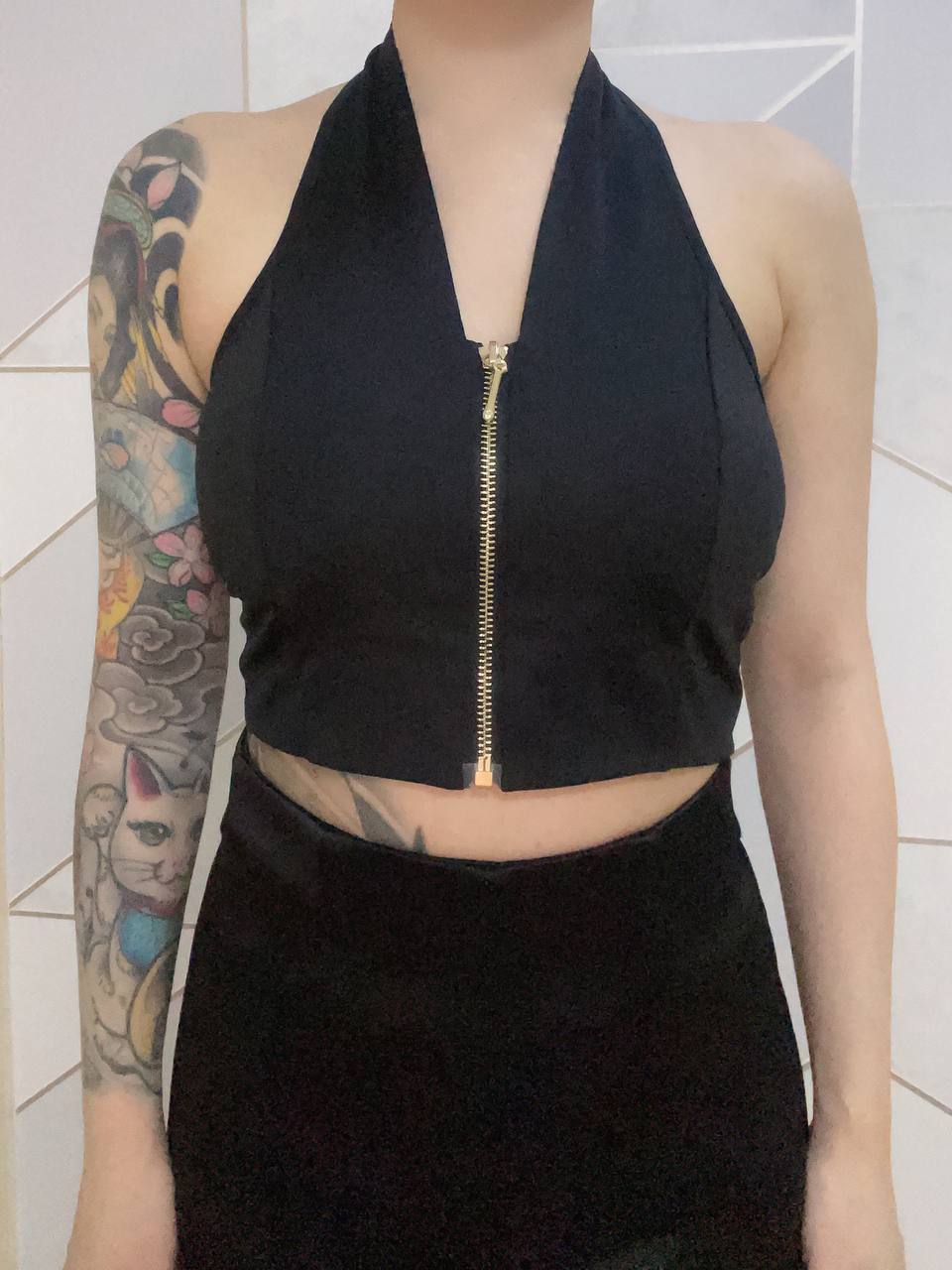 Zipped Up Padded Halter Crop