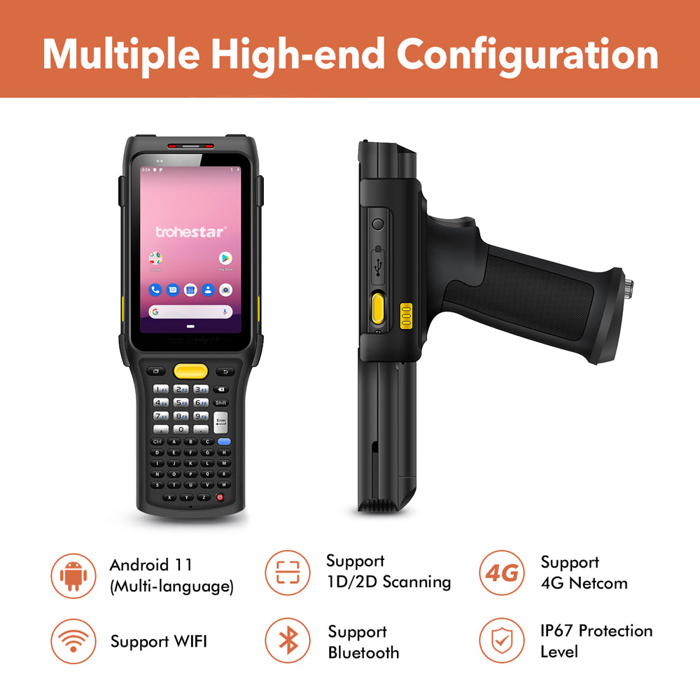 TROHESTAR Long Range Barcode Scanner, 2D Android 11.0 Scanner with Zebra 4750MR Scanner, IP67 Rugged Android Barcode Scanner NFC