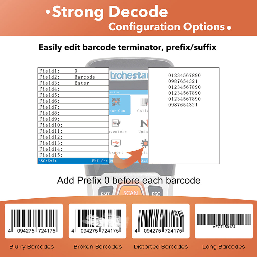 TROHESTAR Wireless Barcode Scanner and Data Collector 2.2 Inch N4-1D