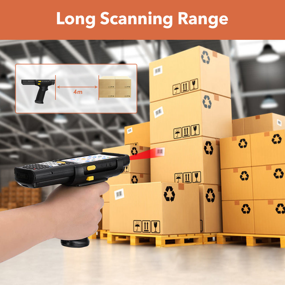 TROHESTAR Long Range Barcode Scanner, 2D Android 11.0 Scanner with Zebra 4750MR Scanner, IP67 Rugged Android Barcode Scanner NFC
