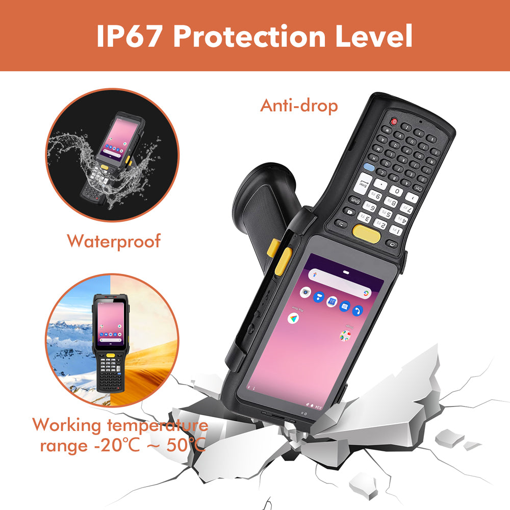 TROHESTAR Long Range Barcode Scanner, 2D Android 11.0 Scanner with Zebra 4750MR Scanner, IP67 Rugged Android Barcode Scanner NFC