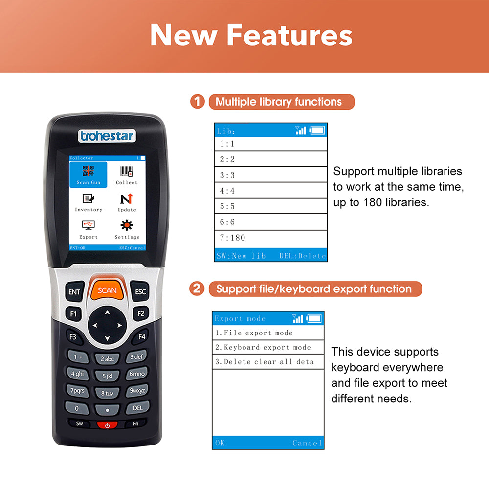 TROHESTAR Wireless Barcode Scanner and Data Collector 2.2 Inch N4-1D