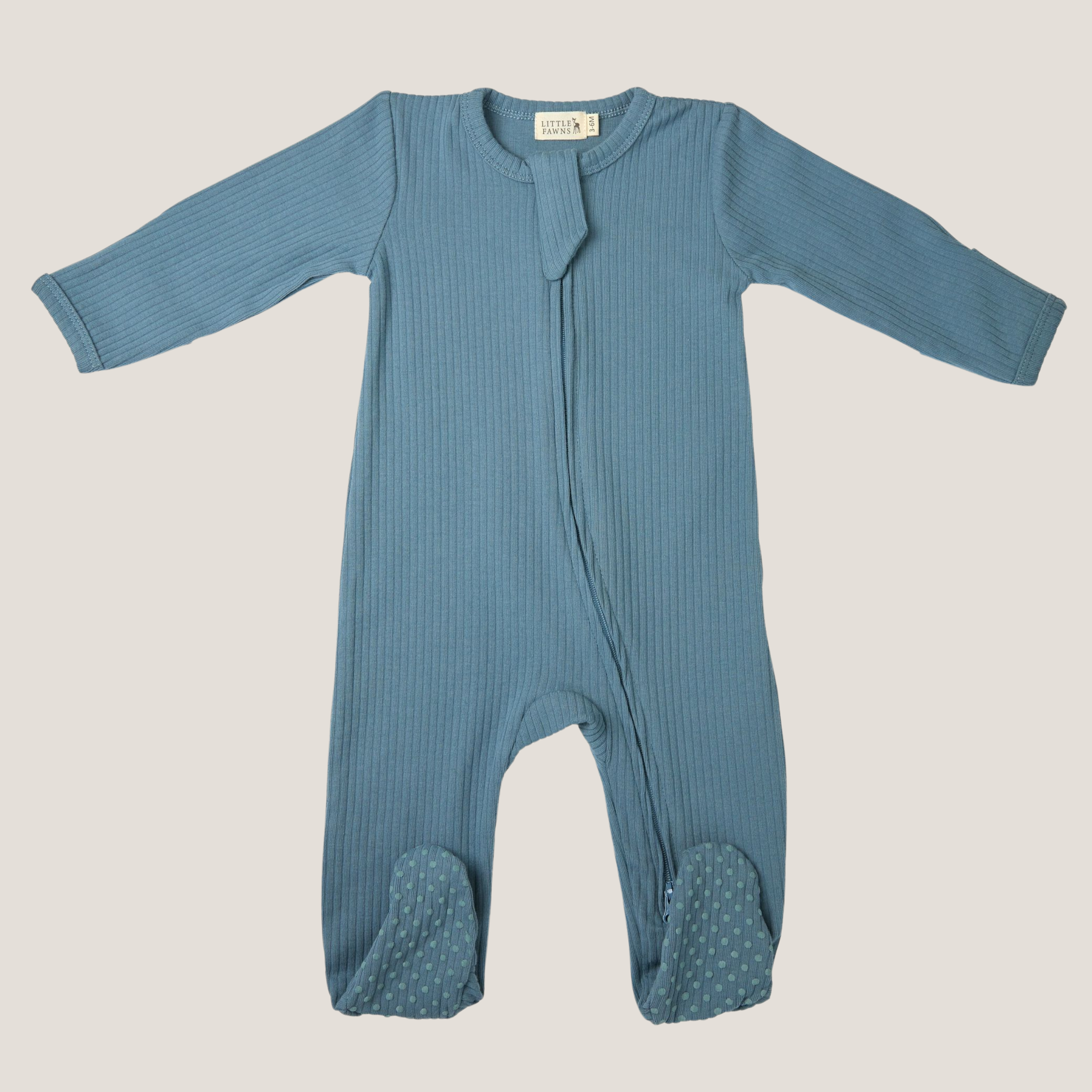 Ribbed Zip-Up Footed Sleepsuit in Emerald Blue