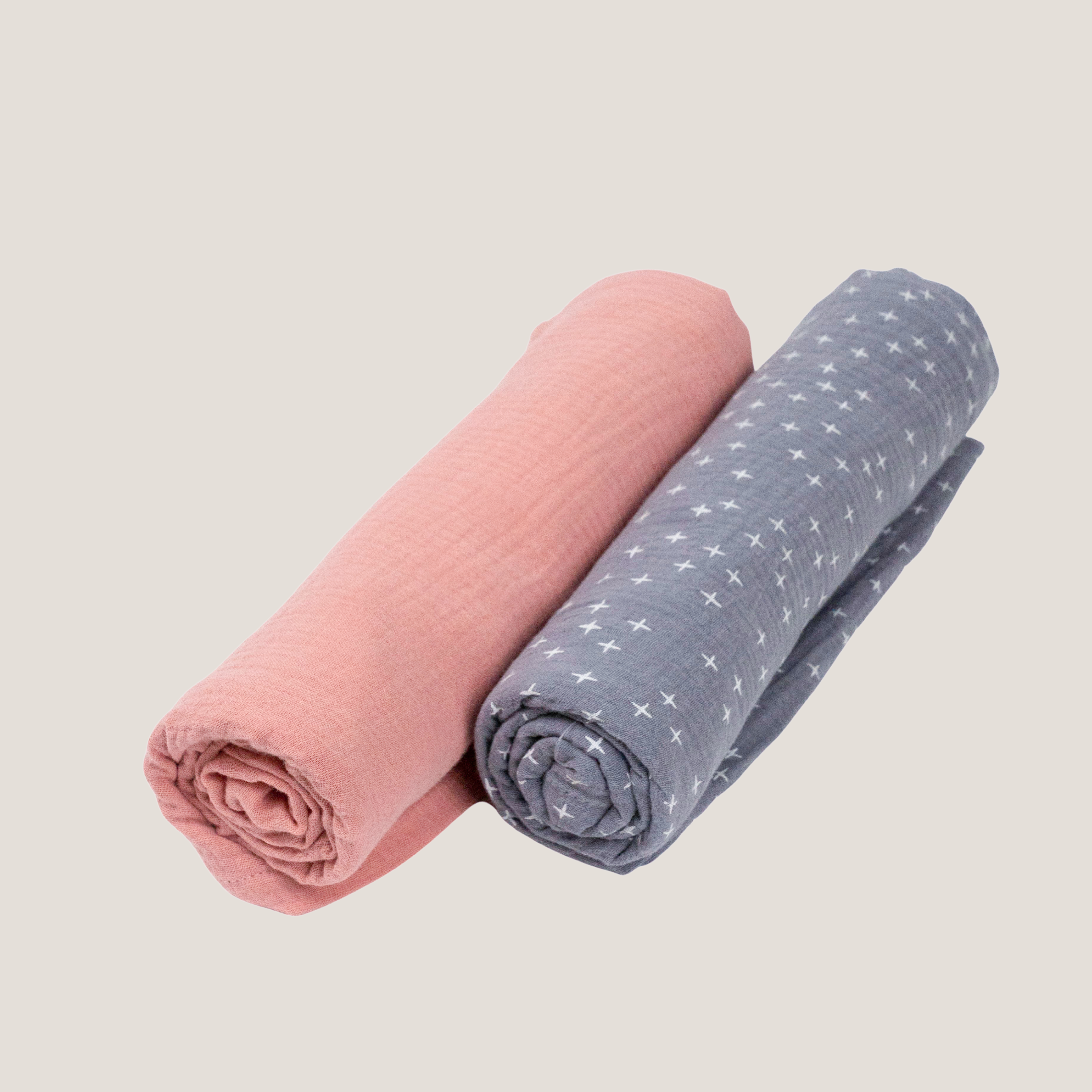 Organic Cotton Swaddles Bundle (Dusty Pink & Pebble Grey Star)