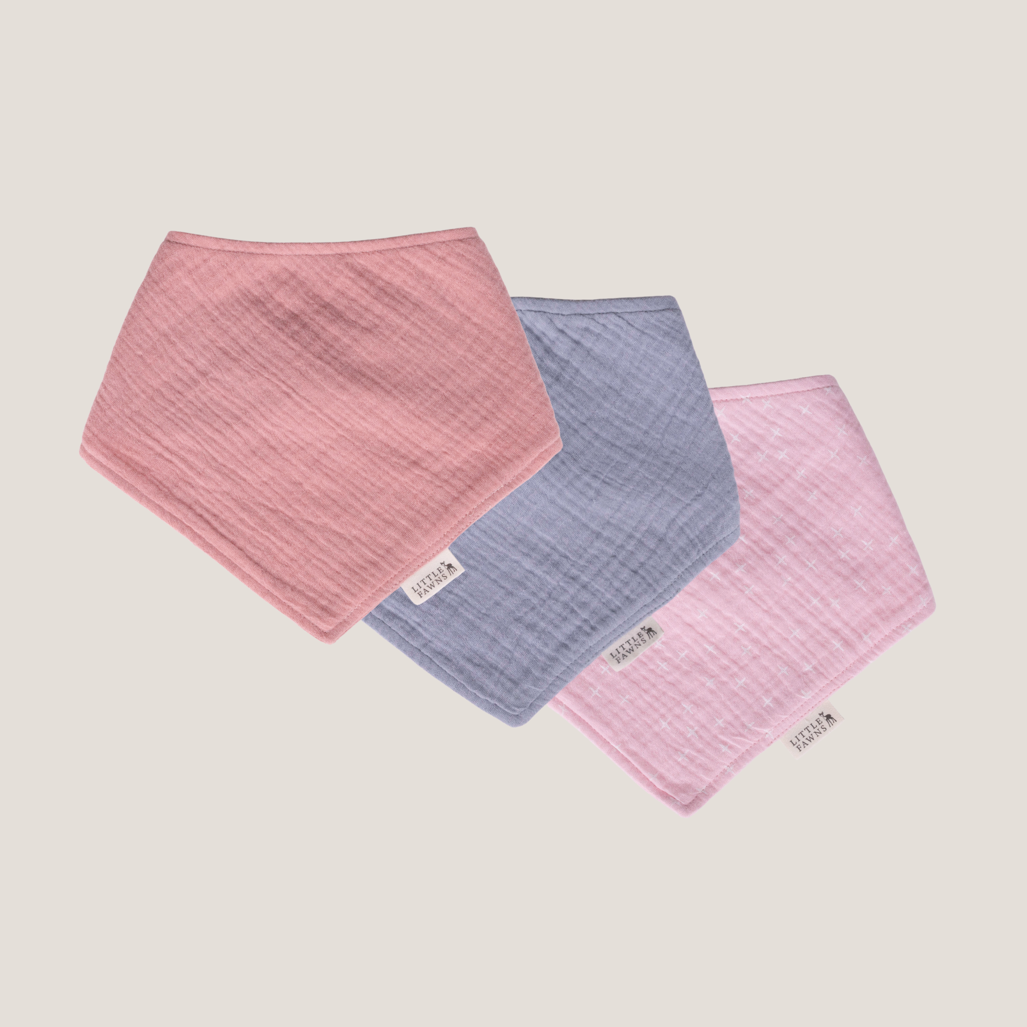 Organic Cotton Bibs Bundle (Dusty Pink, Gentle Grey, Baby Blush Star)