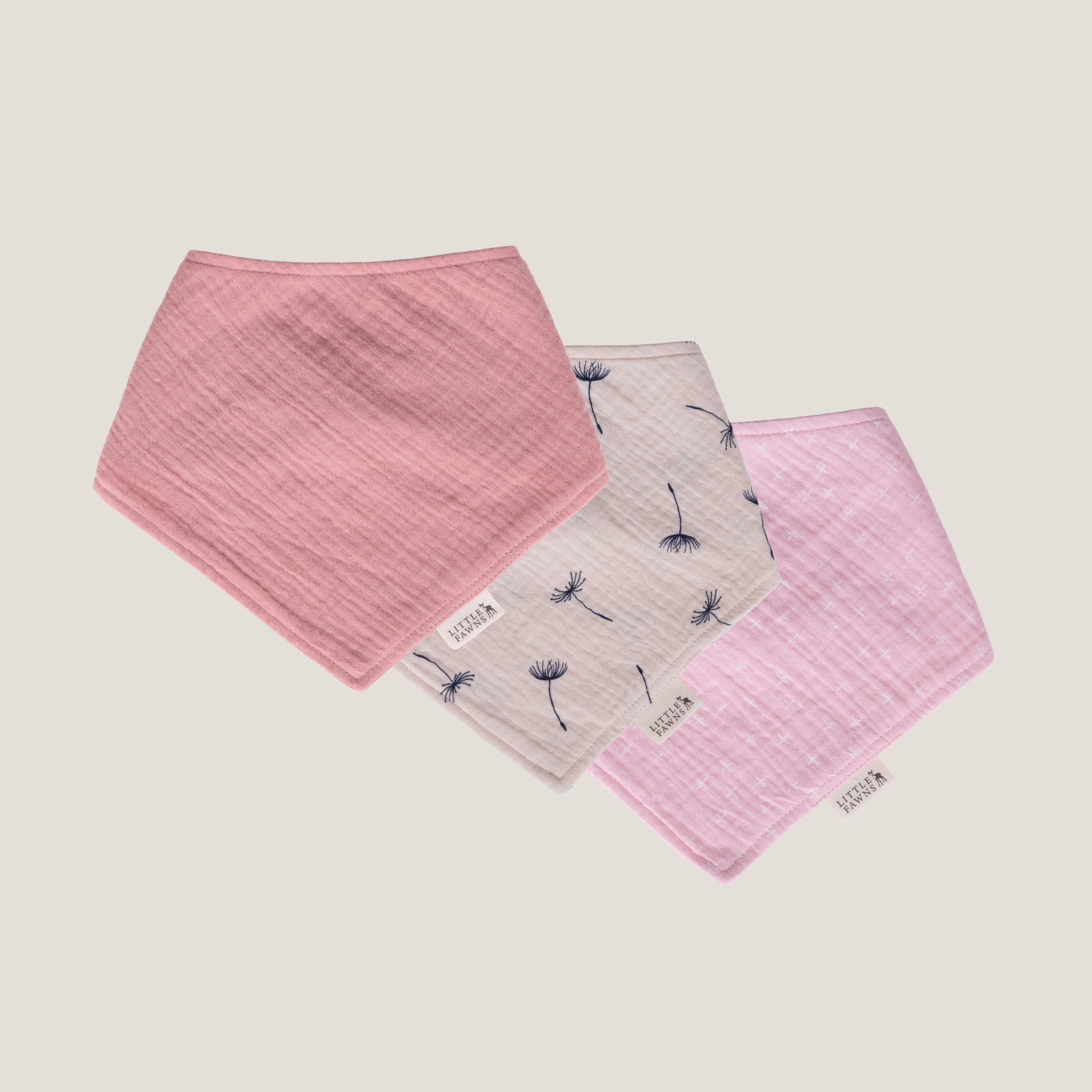 Organic Cotton Bibs Bundle (Baby Blush Star, Dandelion Vanilla, Dusty Pink)