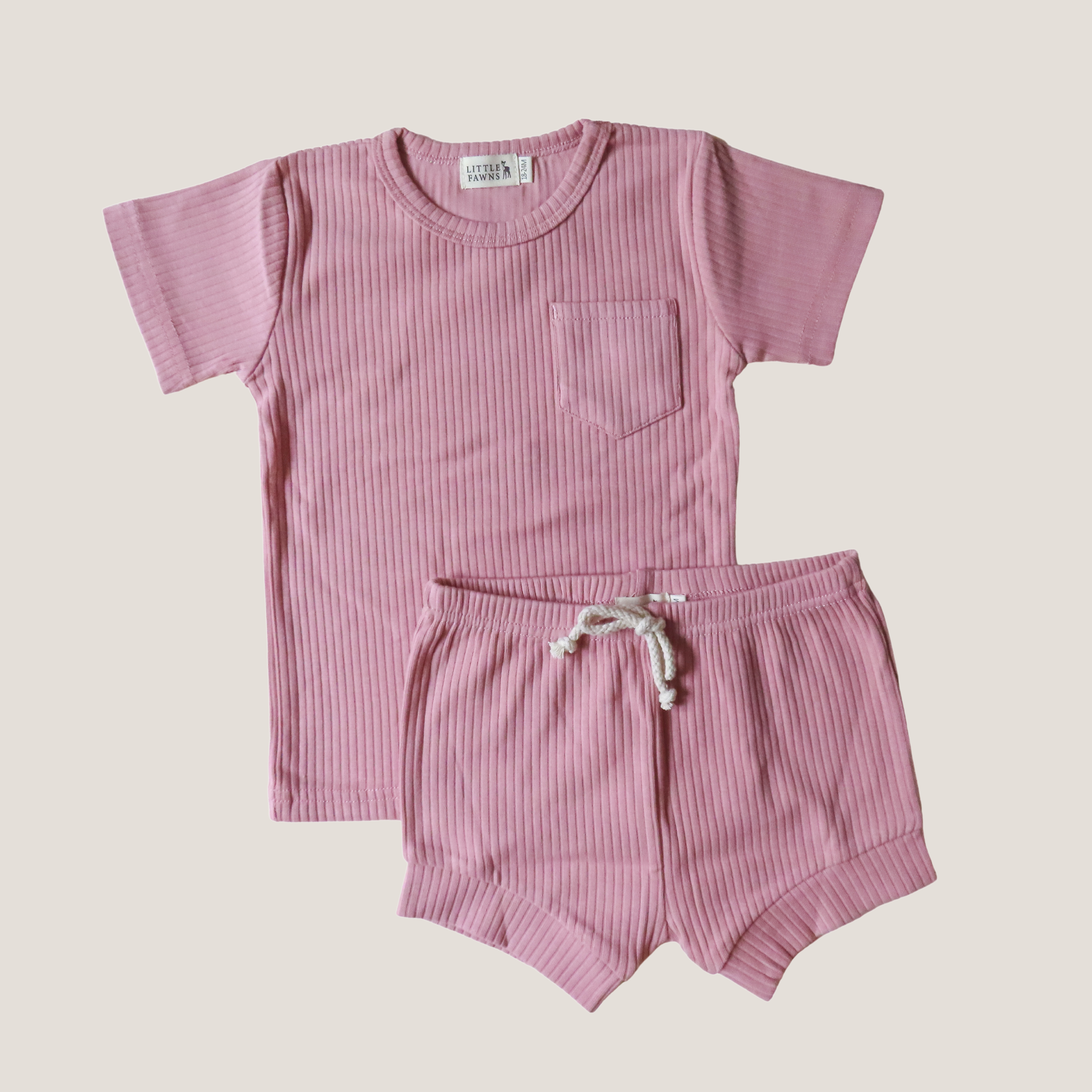 Ribbed Shirt & Short Set in Dusty Pink