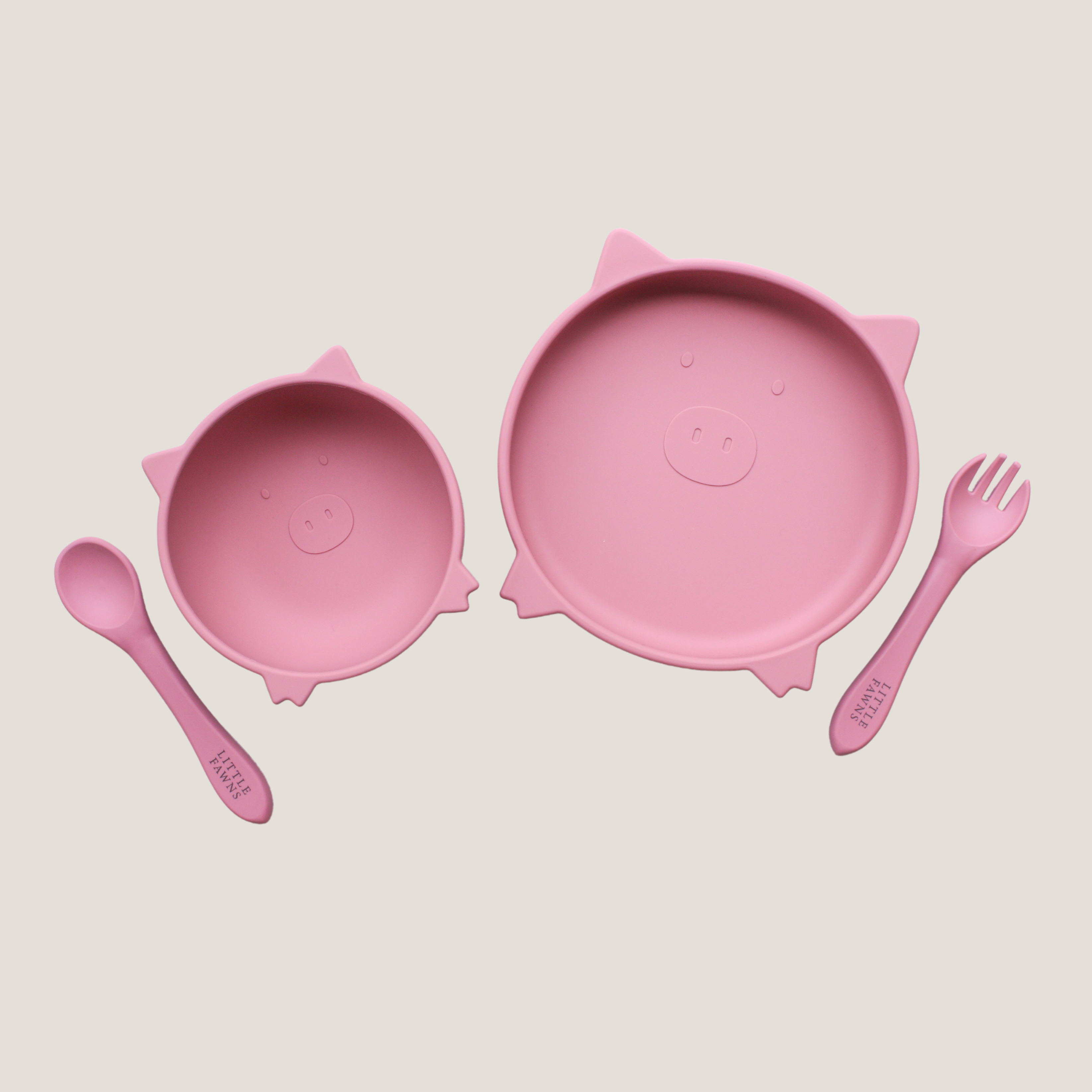 Silicone Suction Pig Bowl & Plate Set in Dusty Pink