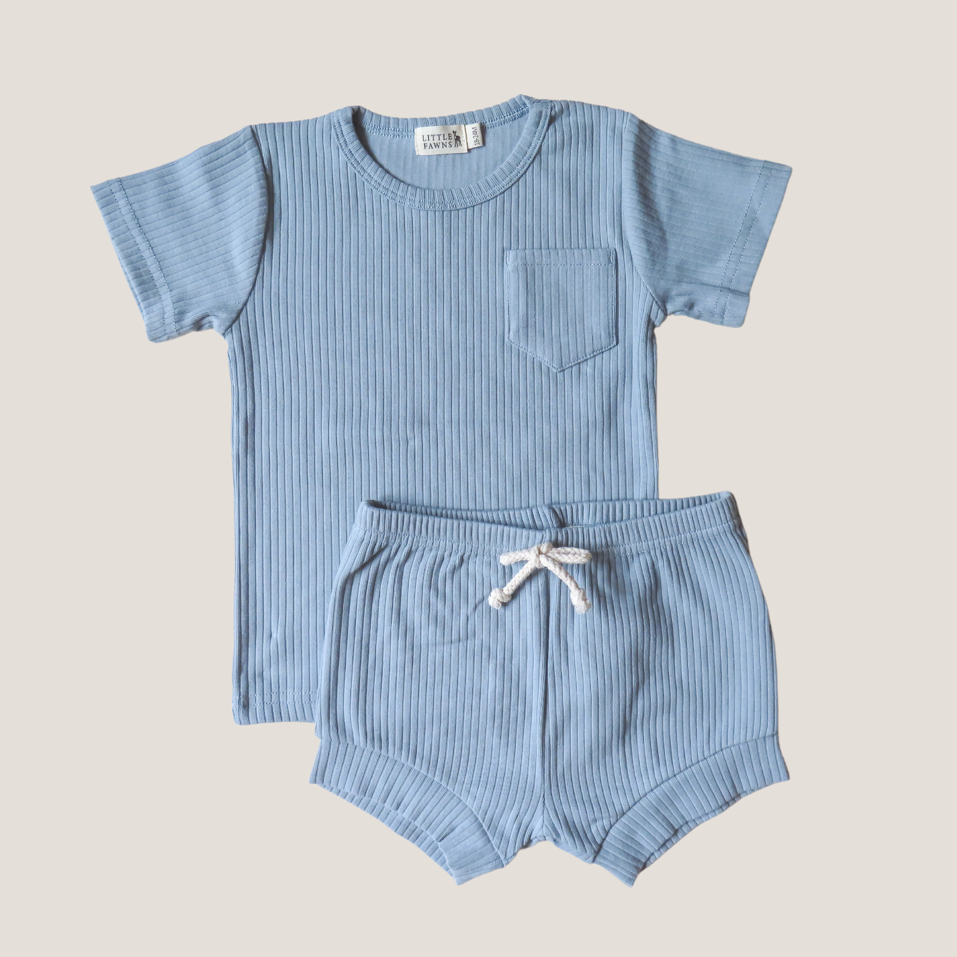 Ribbed Shirt & Short Set in Powder Blue