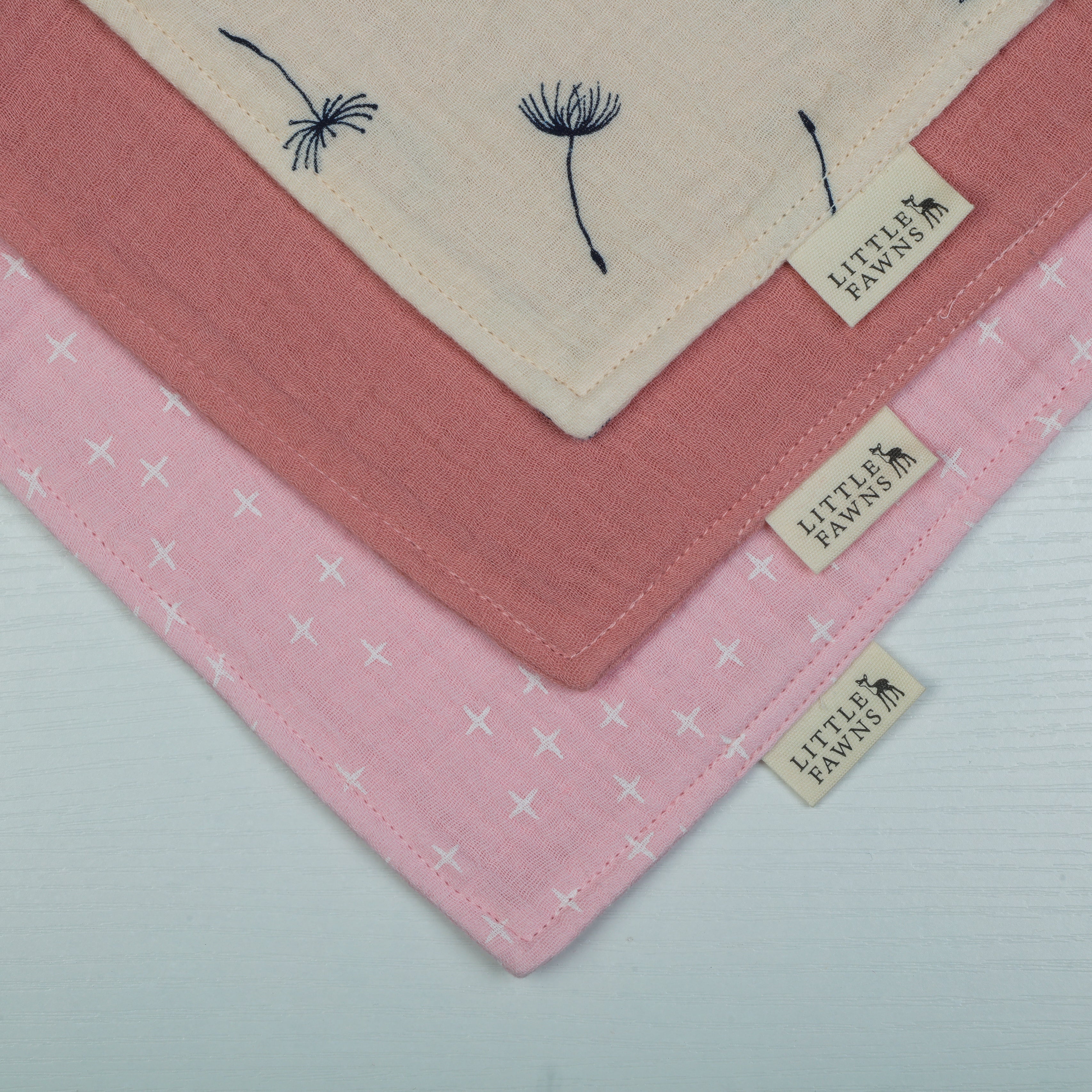 Organic Cotton Bibs Bundle (Baby Blush Star, Dandelion Vanilla, Dusty Pink)