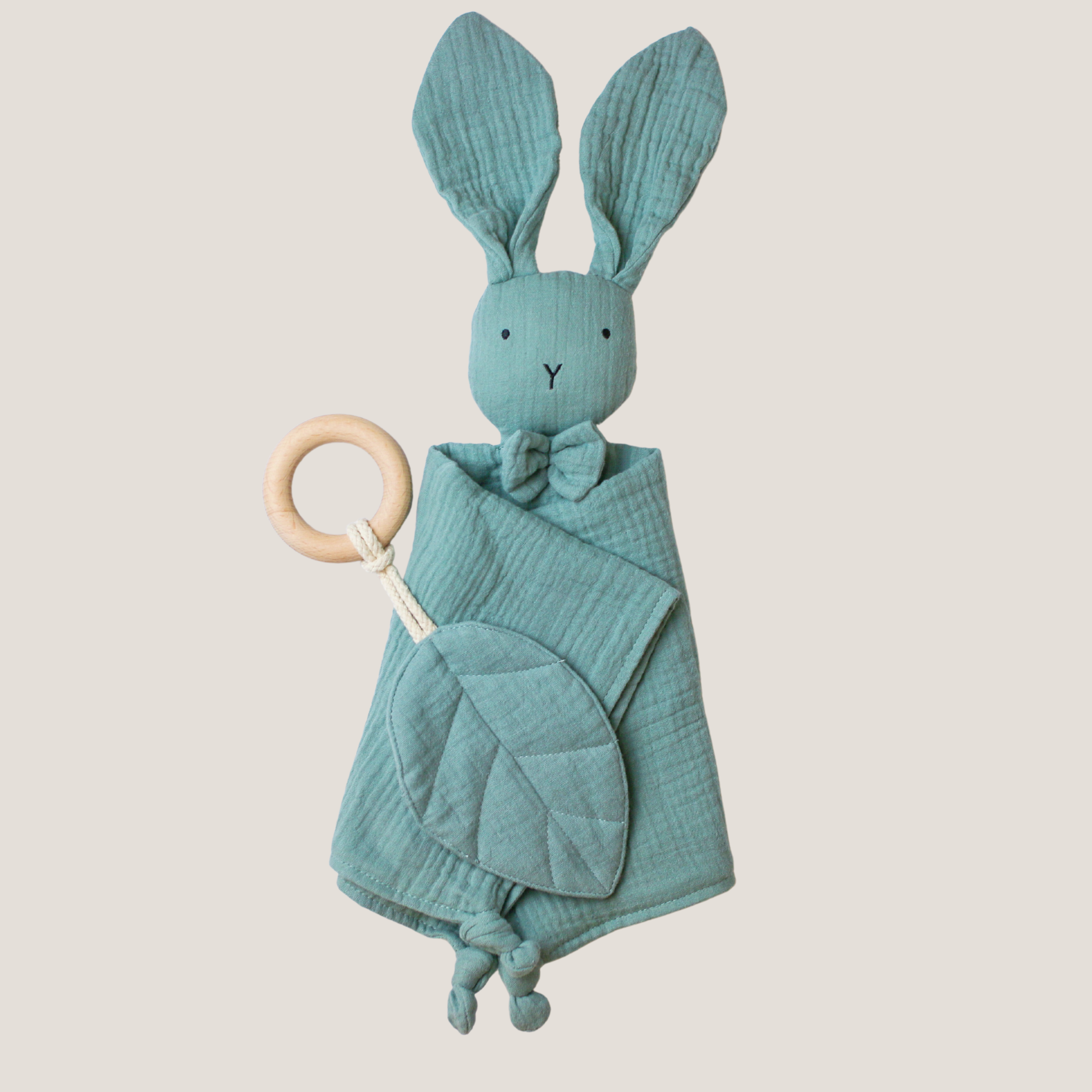 Snuggly Bunny Comforter & Ring Leaf Teether Bundle in Sage