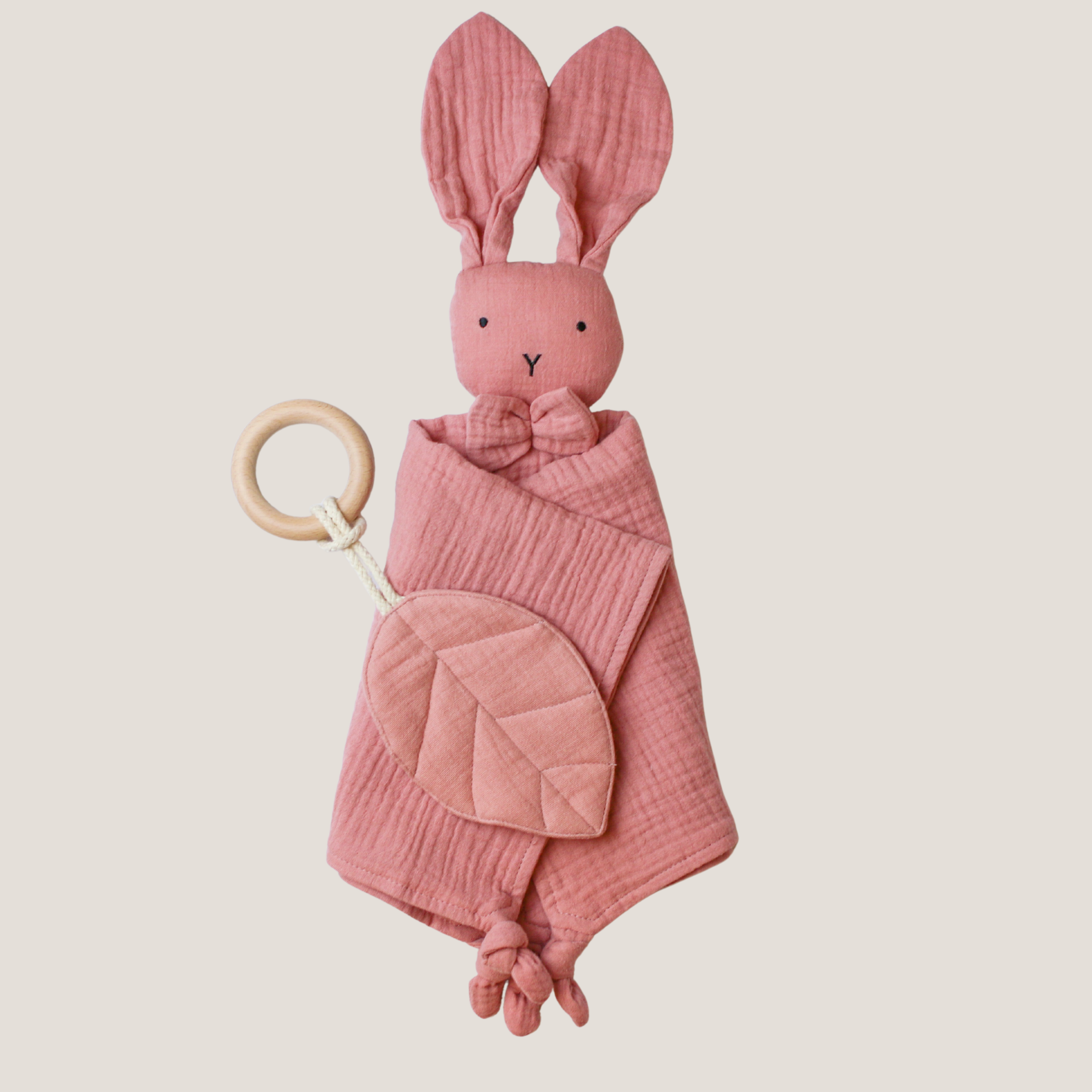Snuggly Bunny Comforter & Ring Leaf Teether Bundle in Dusty Pink