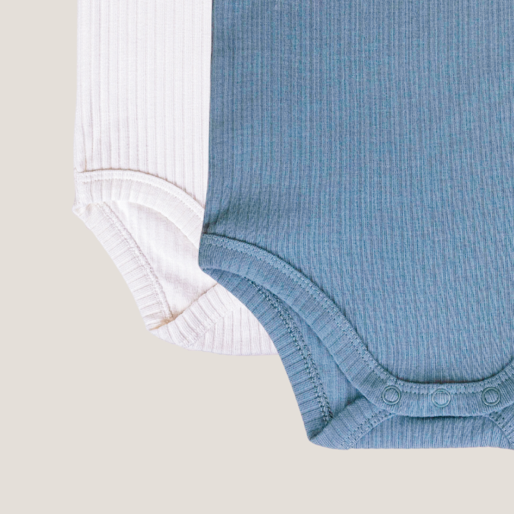 Ribbed Short Sleeve Romper Bundle (Emerald Blue & Winter White)