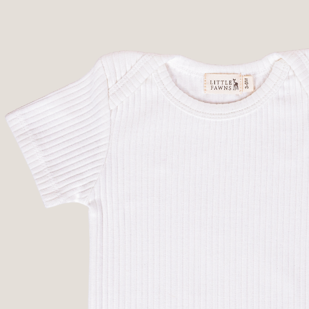 Ribbed Short Sleeve Romper in Winter White