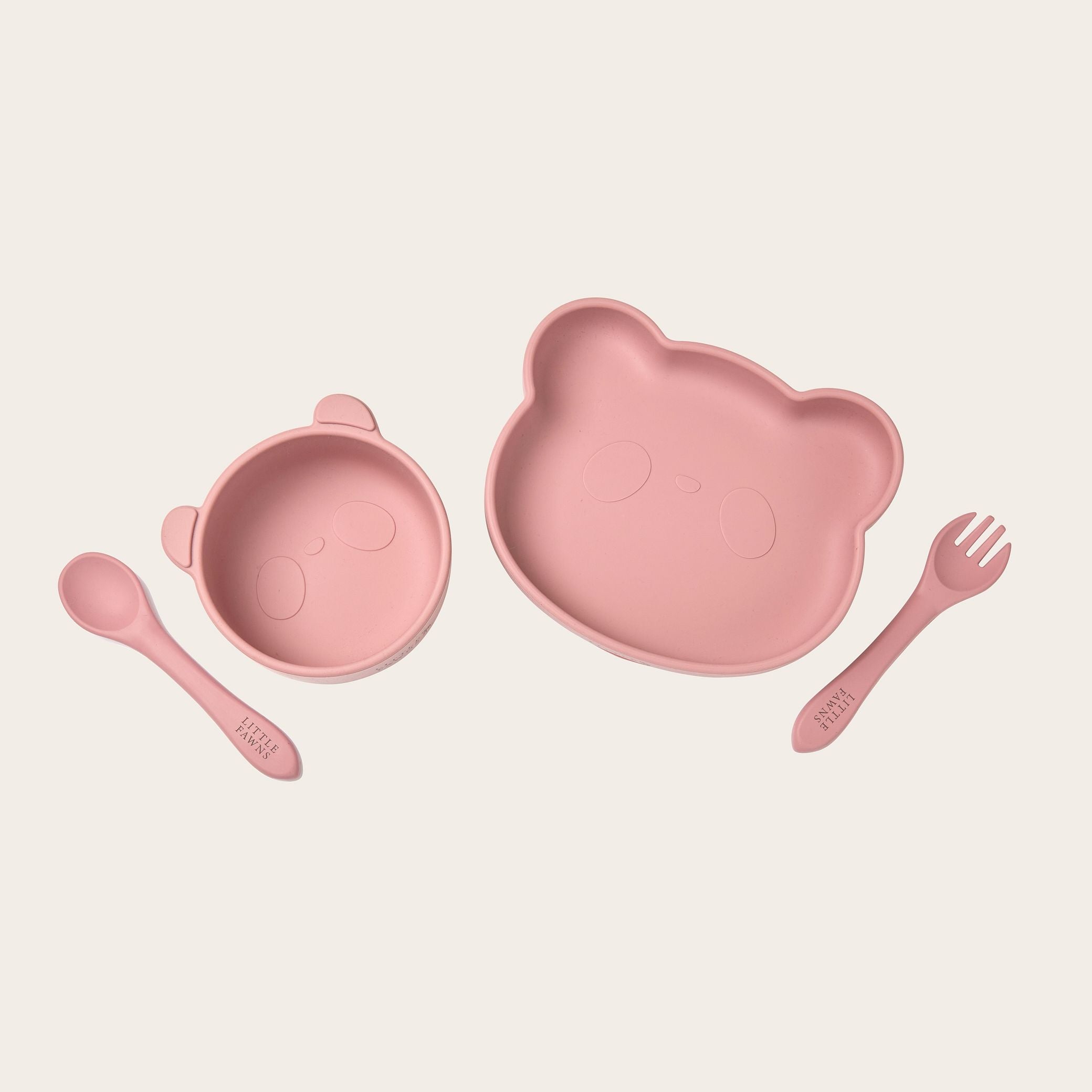 Silicone Suction Panda Bowl & Plate Set in Dusty Pink