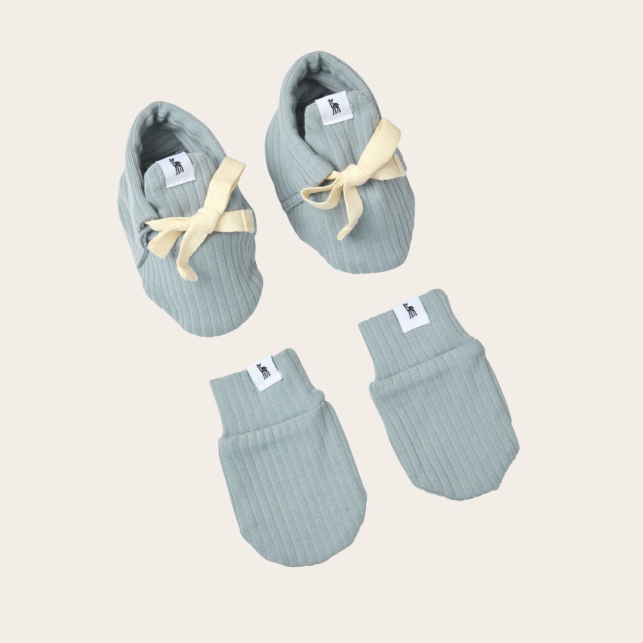 Ribbed Baby Mittens & Booties Bundle in Powder Blue