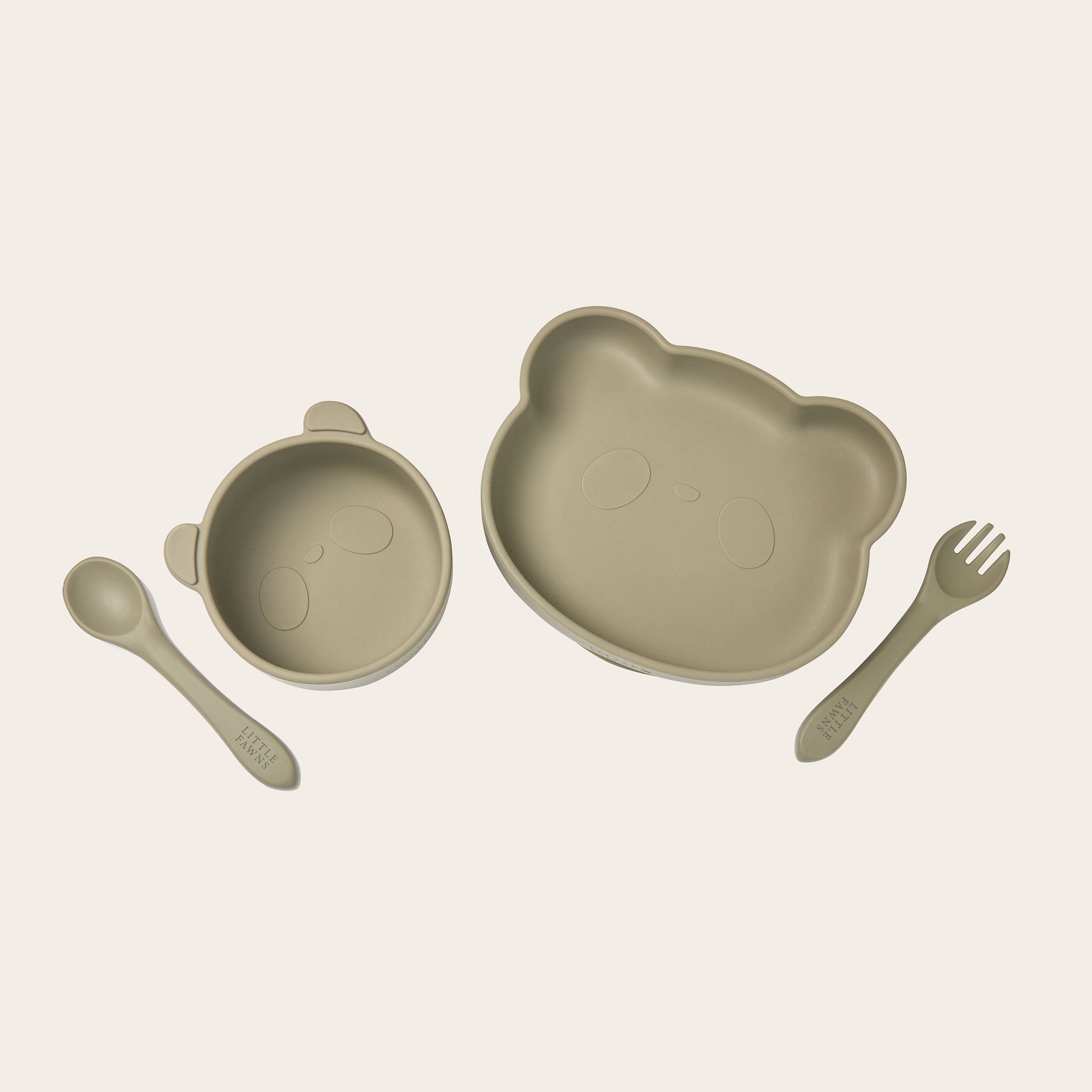 Silicone Suction Panda Bowl & Plate Set in Sage