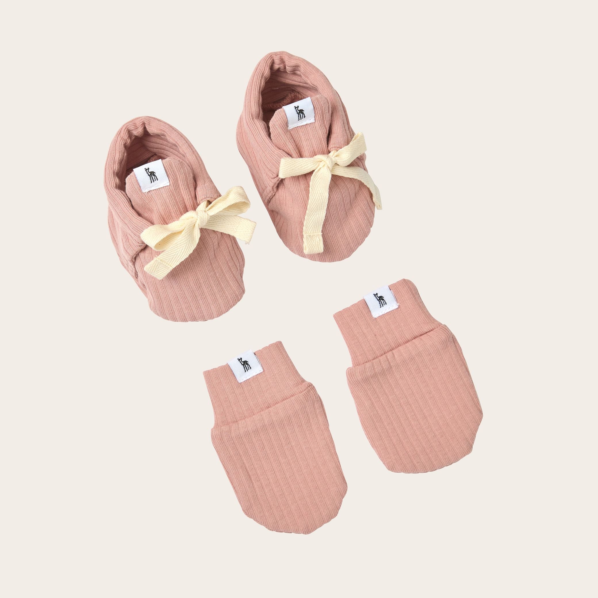 Ribbed Baby Mittens & Booties Bundle in Dusty Pink