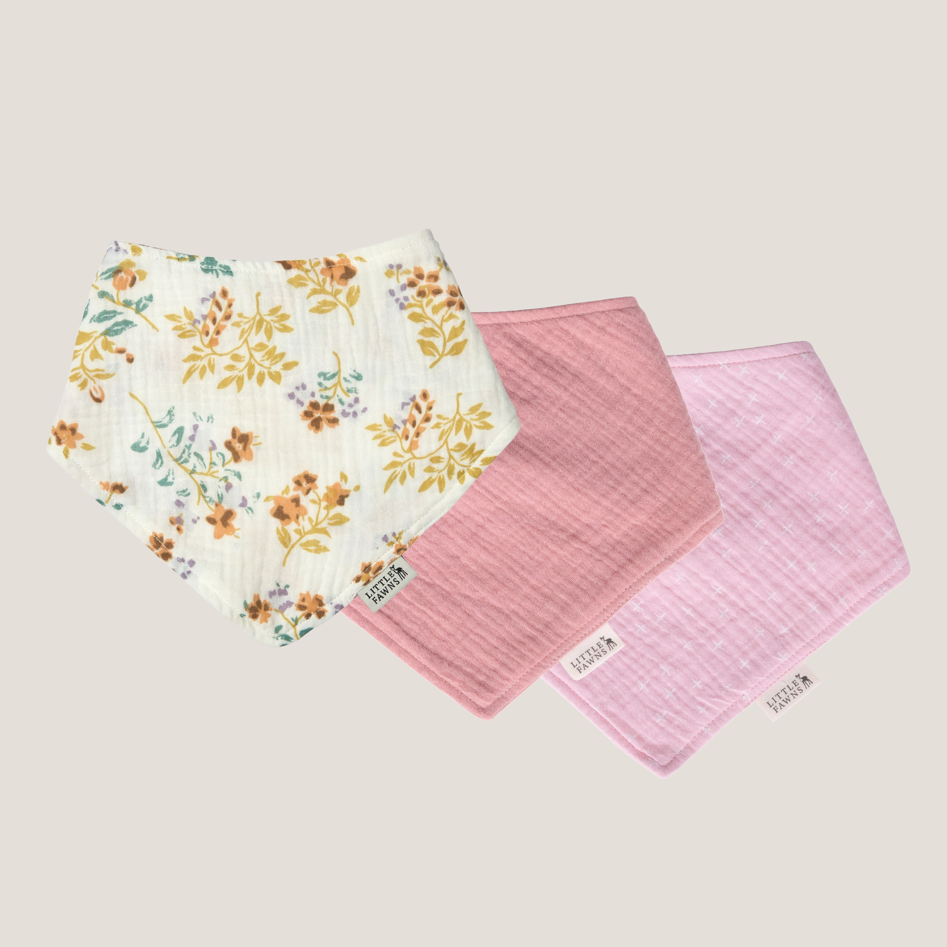 Organic Cotton Bibs Bundle (Dusty Pink, Golden Bloom, Baby Blush Star)