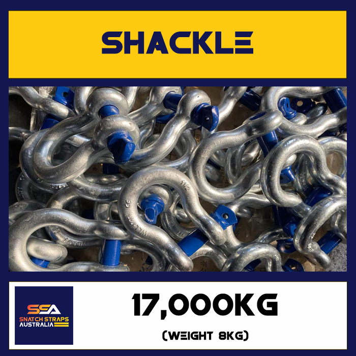 Metal shackles with blue pins, labeled 'WLL 35T', 17,000 kg capacity.